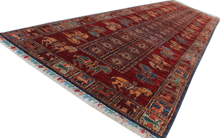 Red 3x10 Ft Hand Knotted Runner Rug - Tribal Pazyryk Runner - 10 Ft Hallway Runner Rug - 3x10 Kitchen Runner Rug - Interior Design Rug-San Francisco Rugs--San Francisco Rugs
