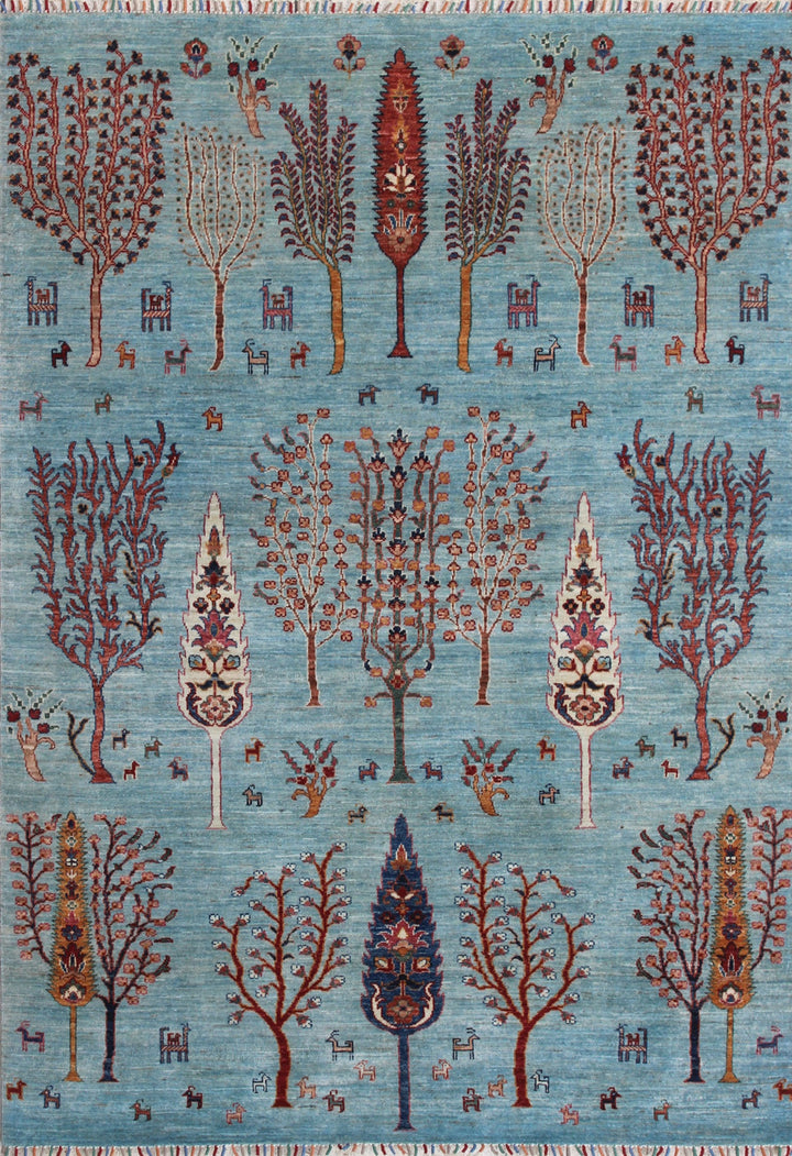 Tree of Life 6x8 Ft Hand Knotted Afghan Rug - Luri Gabbeh Rug - Turquoise Color Bedroom Rug - Dining Room Rug - Living Room Rug - Home Decor-San Francisco Rugs--San Francisco Rugs