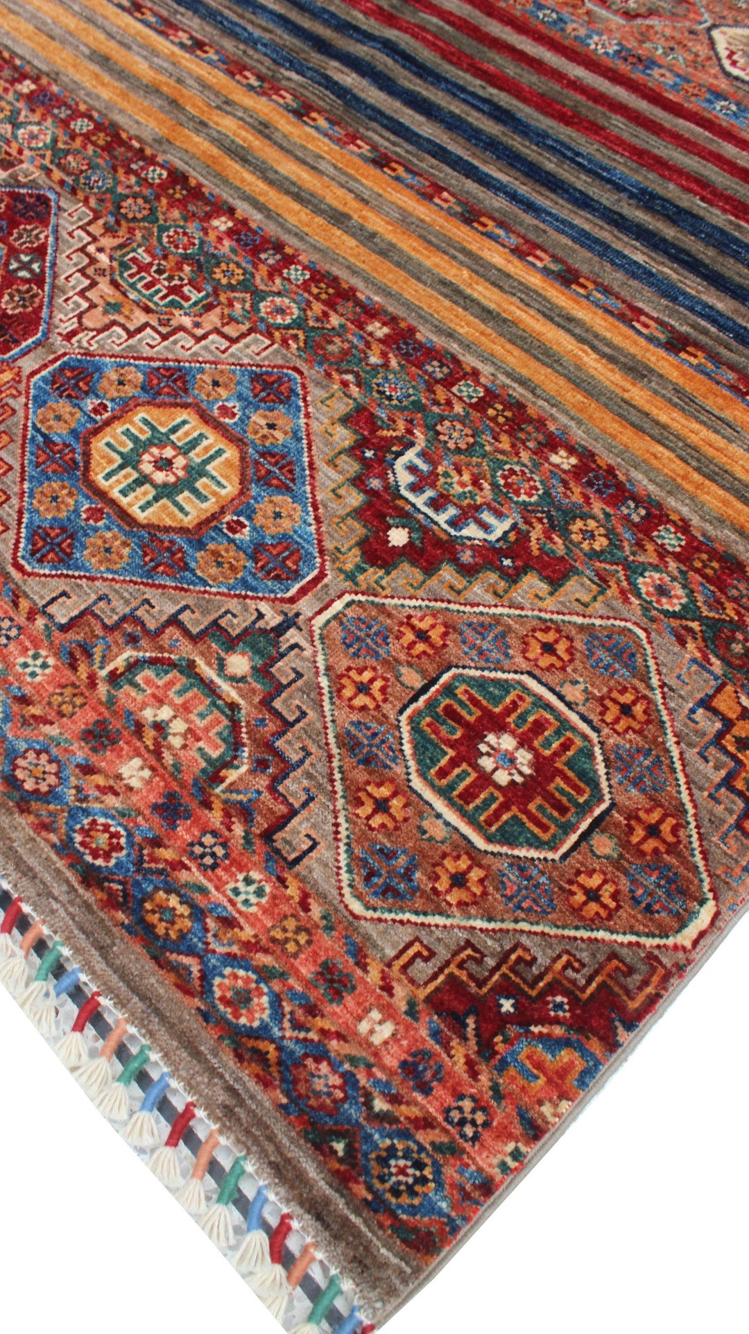 Multicolor 5x7 Ft Afghan Rug - Hand Knotted Wool Rug - Striped Motif Design Rug - Small Bedroom Rug - Living Room Rug - Office Rug-San Francisco Rugs--San Francisco Rugs