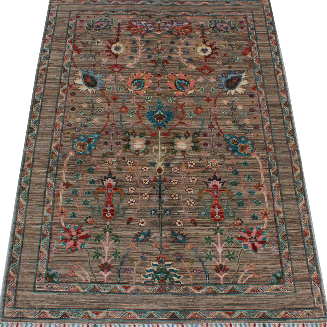 Natural Gray 4x6 ft Hand Knotted Rug - Exquisite Afghan Design Rug - Soft Plush Wool Rug - Small Entryway Rug - Kitchen Rug - Office Rug-San Francisco Rugs--San Francisco Rugs