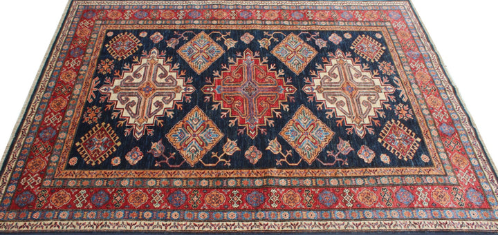 Navy Blue 6x8 Ft Hand Knotted Wool Rug - Geometric Afghan Rug - Exquisite Area Rug - Tribal Rug For Bedroom, Living Rom, Office, Dining Area-San Francisco Rugs--San Francisco Rugs