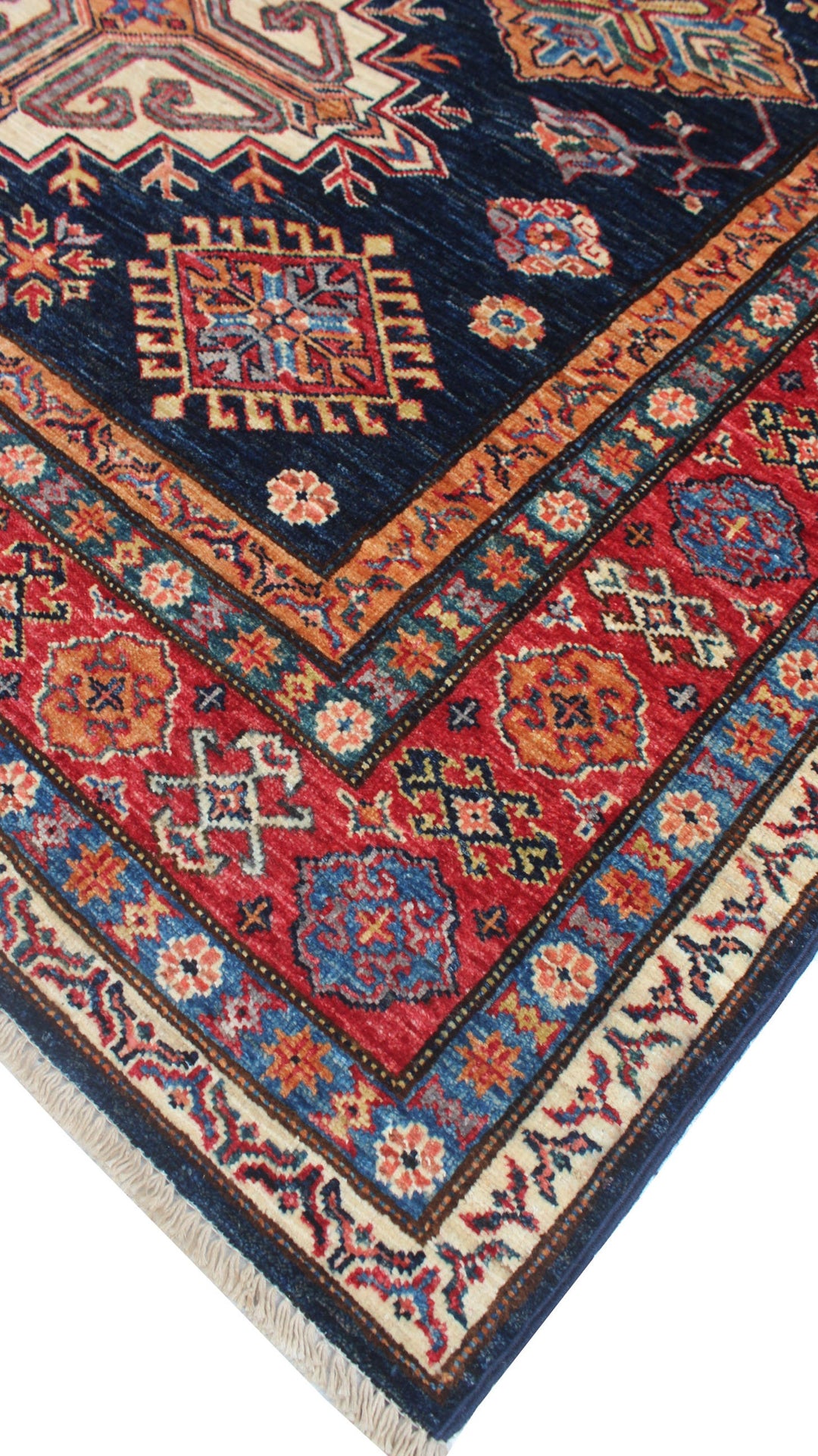 Navy Blue 6x8 Ft Hand Knotted Wool Rug - Geometric Afghan Rug - Exquisite Area Rug - Tribal Rug For Bedroom, Living Rom, Office, Dining Area-San Francisco Rugs--San Francisco Rugs