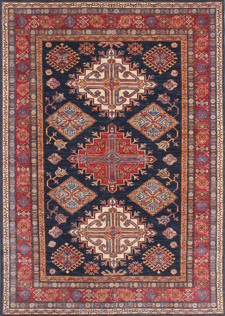 Navy Blue 6x8 Ft Hand Knotted Wool Rug - Geometric Afghan Rug - Exquisite Area Rug - Tribal Rug For Bedroom, Living Rom, Office, Dining Area-San Francisco Rugs--San Francisco Rugs