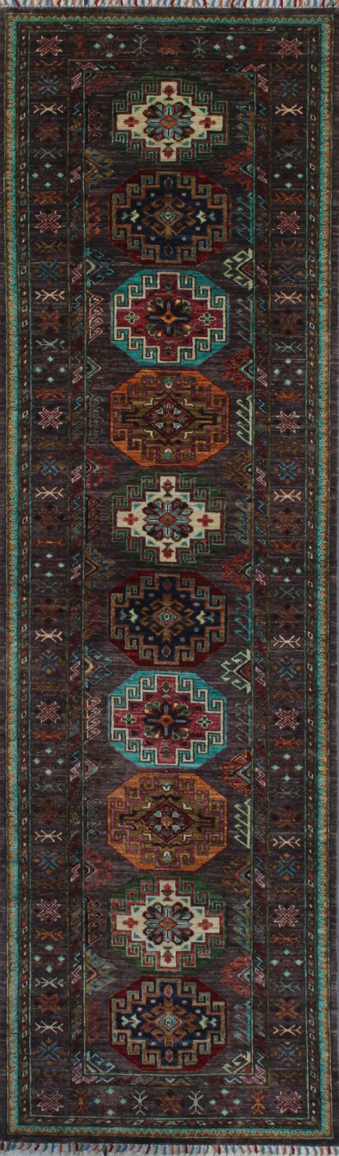 Tribal 3x10 Ft Hand Knotted Runner Rug - Geometric Design Rug - Turkmen Ersari Rug - Hallway Runner Rug - Kitchen Runner Rug - Home Decors-San Francisco Rugs--San Francisco Rugs