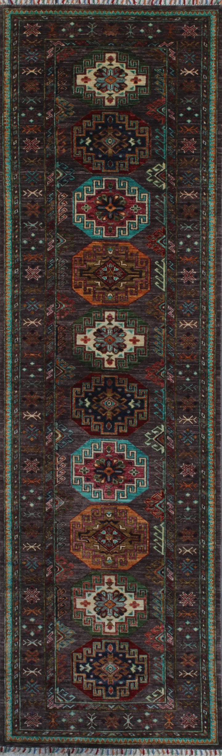 Tribal 3x10 Ft Hand Knotted Runner Rug - Geometric Design Rug - Turkmen Ersari Rug - Hallway Runner Rug - Kitchen Runner Rug - Home Decors-San Francisco Rugs--San Francisco Rugs