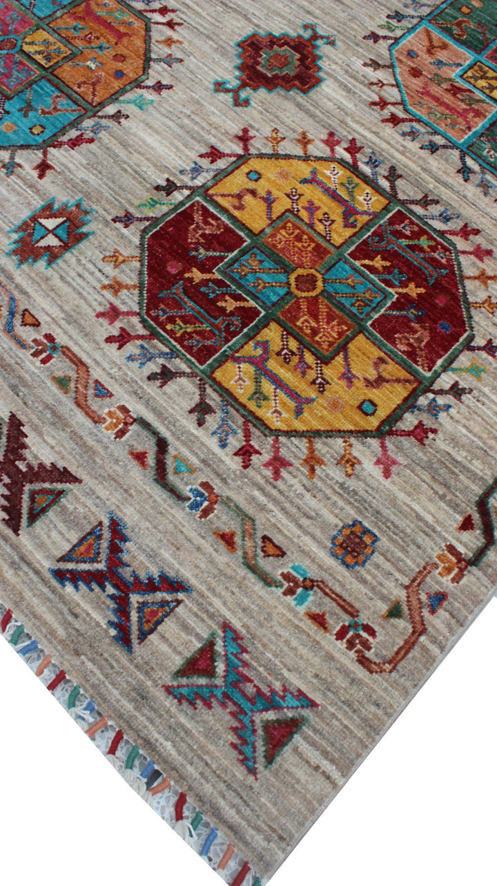 Gray 5'8x8'4 Ft Hand Knotted Wool Rug - Geometric Design Rug - Turkmen Ersari Rug - 6x8 Living Room Rug - Office Rug - Home Decor Rugs-San Francisco Rugs--San Francisco Rugs
