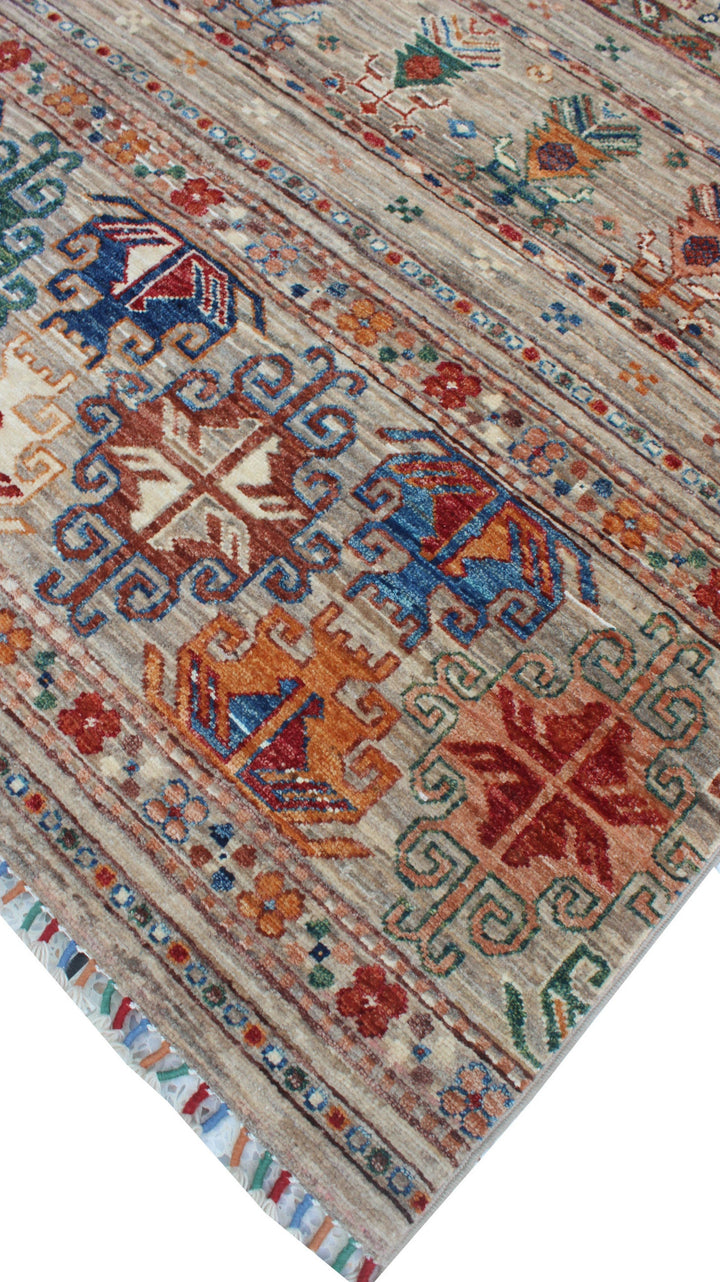 Tribal 5x7 Ft Hand Knotted Rug - Soft Plush Wool Rug - Gray Khoy Nomad Rug - Small Living Room Rug - Office Rug - Kids Room Rug-San Francisco Rugs--San Francisco Rugs