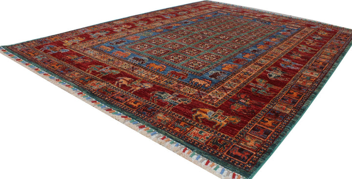 5x7 Ft Hand Knotted Pazyryk Rug - Animal Print Rug - Red Blue Tribal Rug - Hand Woven Lambswool Rug - 5x7 Living Room Rug - Office Area Rug-San Francisco Rugs--San Francisco Rugs