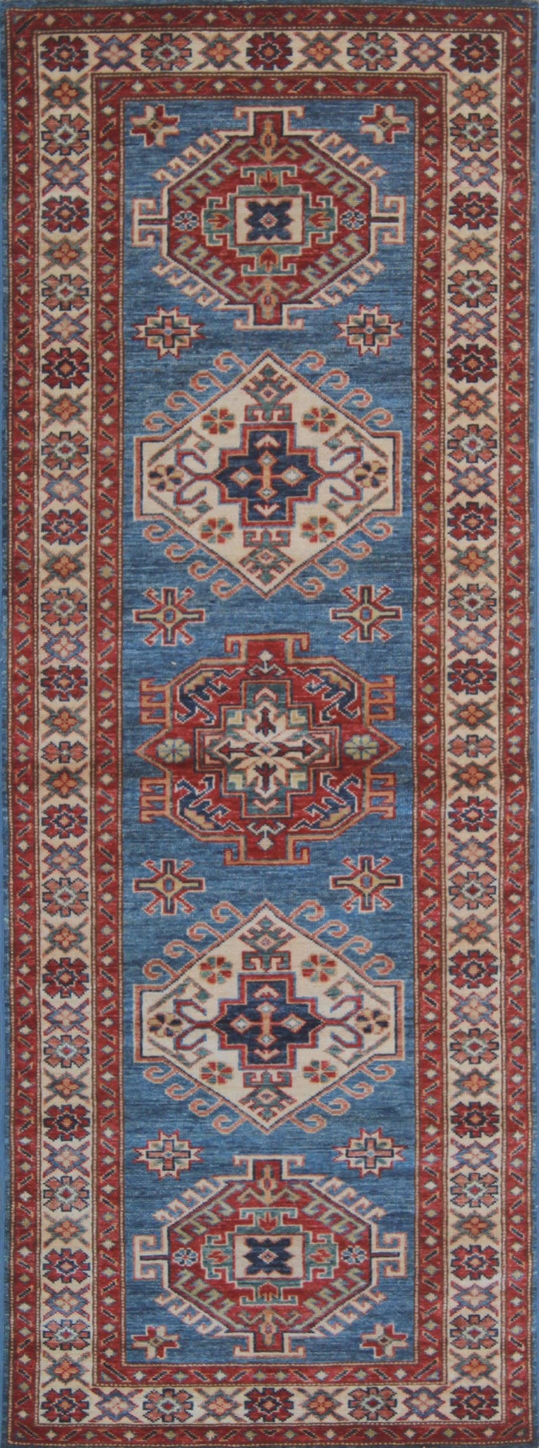 Blue 2'7x6'11 Ft Hand Knotted Wool Runner Rug - Soft Plush Wool Rug - 7 Feet Hallway Runner Rug - Entryway Runner Rug - Home Decor Rugs-San Francisco Rugs--San Francisco Rugs