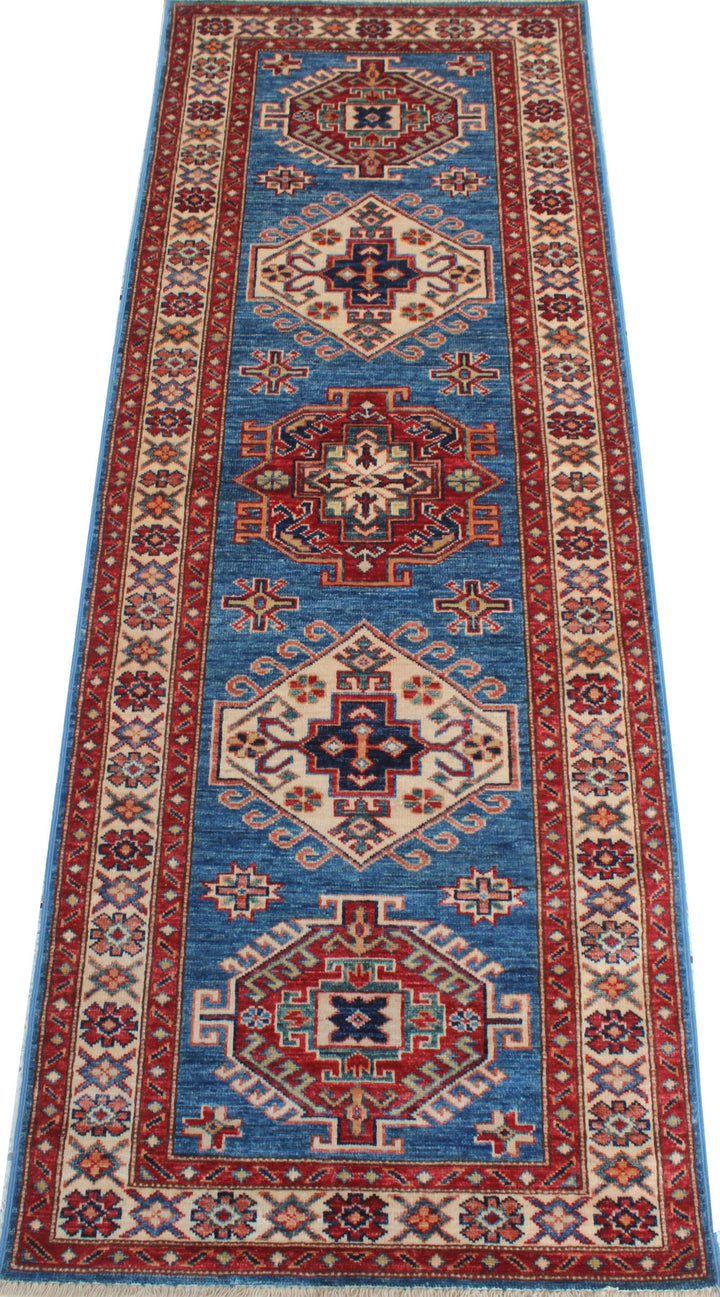 Blue 2'7x6'11 Ft Hand Knotted Wool Runner Rug - Soft Plush Wool Rug - 7 Feet Hallway Runner Rug - Entryway Runner Rug - Home Decor Rugs-San Francisco Rugs--San Francisco Rugs