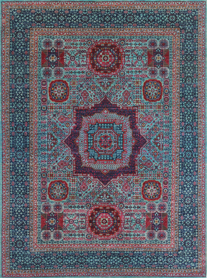 Blue 5x7 Ft Hand Knotted Mamluk Rug - Medallion Style Rug - Exquisite Design Rug - Plush Wool Rug - 5x7 Dining Room Rug - Living Room Rug-San Francisco Rugs--San Francisco Rugs