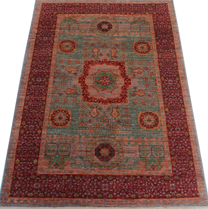 Green-Red 4x6 Ft Hand Knotted Wool Rug - Tribal Mamluk Rug - Medallion Rug - 4x6 Area Rug - Entryway Rug - Small Bedroom Rug - Office Rug-San Francisco Rugs--San Francisco Rugs