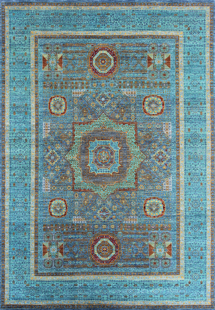 Turquoise 6x8 Ft Hand Knotted Mamluk Rug - High Quality Area Rug - Medallion Rug - Oriental Rug For Living Room, Dining Room, Bedroom-San Francisco Rugs--San Francisco Rugs