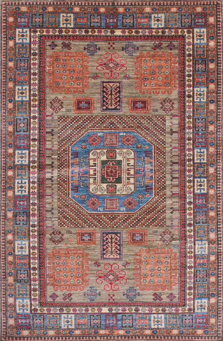 Natural Gray 5'5x8'1 Ft Afghan Rug - Hand Knotted Wool Rug - Tribal Area Rug For Dining Room, Living Room, Office - Home Decor Rugs-San Francisco Rugs--San Francisco Rugs