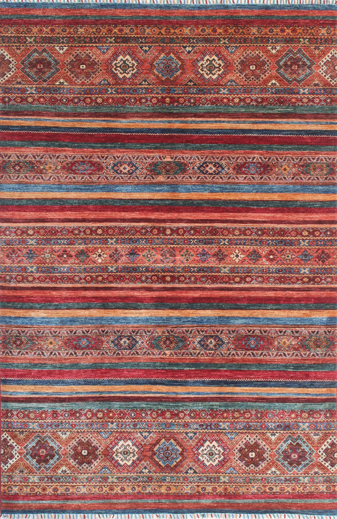 Multicolor 5'10x8'5 Ft Hand Knotted Wool Rug - Striped Design Rug - Turkish, Motif Rug - 6x9 Bedroom Rug - Family Room Rug - Home Decor Rugs-San Francisco Rugs--San Francisco Rugs