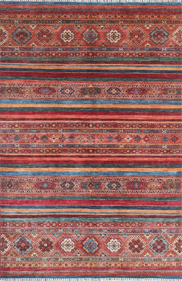 Multicolor 5'10x8'5 Ft Hand Knotted Wool Rug - Striped Design Rug - Turkish, Motif Rug - 6x9 Bedroom Rug - Family Room Rug - Home Decor Rugs-San Francisco Rugs--San Francisco Rugs