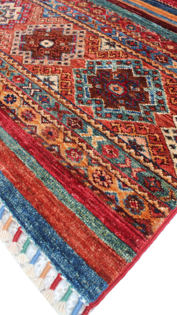 Multicolor 5'10x8'5 Ft Hand Knotted Wool Rug - Striped Design Rug - Turkish, Motif Rug - 6x9 Bedroom Rug - Family Room Rug - Home Decor Rugs-San Francisco Rugs--San Francisco Rugs