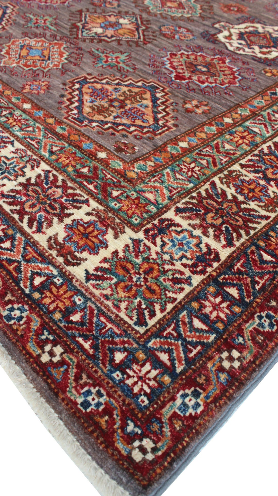 Tribal 5x7 Ft Hand Knotted Rug - Geometric Design Rug - Tribal Gray Beige Red Rug - Soft, Plush Wool Rug - 5x7 living Room, Dining Room Rug-San Francisco Rugs--San Francisco Rugs