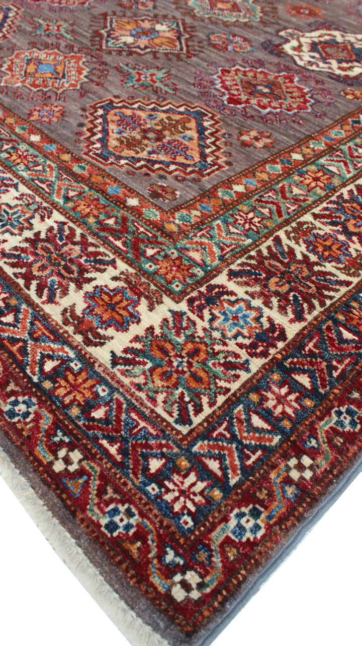 Tribal 5x7 Ft Hand Knotted Rug - Geometric Design Rug - Tribal Gray Beige Red Rug - Soft, Plush Wool Rug - 5x7 living Room, Dining Room Rug-San Francisco Rugs--San Francisco Rugs