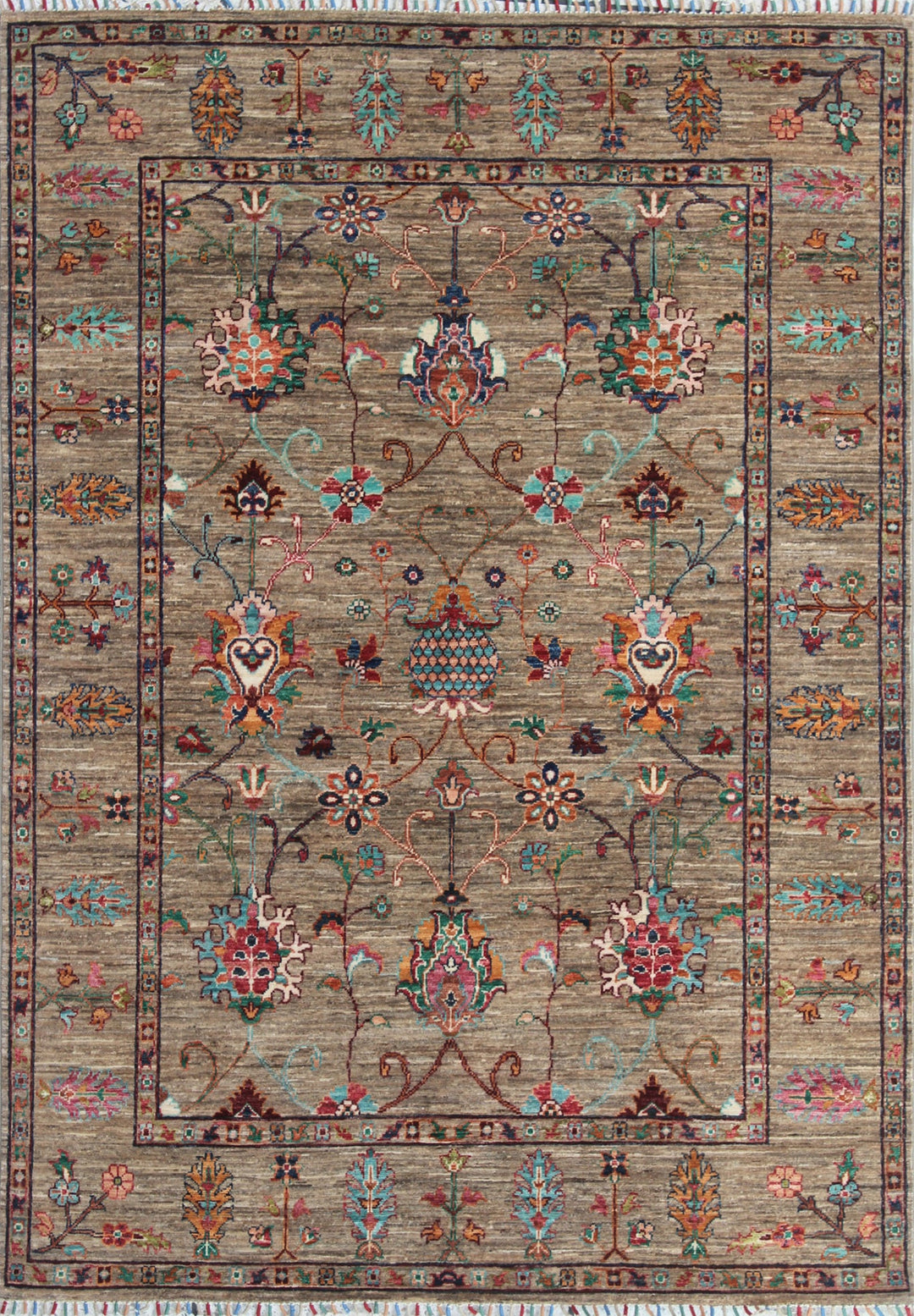 Gray 5x7 Ft Hand Knotted Rug - Floral Design Rug - Tribal Area Rug - Office Rug - Dining Room Rug - Living Room Rug - Home Decor Rugs-San Francisco Rugs--San Francisco Rugs