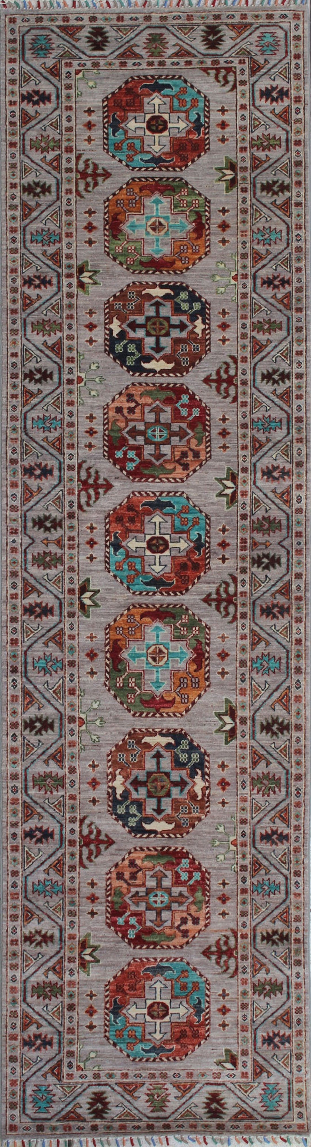 Geometric 2'8x10'0 Ft Turkmen Runner Rug - Tribal Runner Rug - Hand Knotted Oriental Runner Rug - Hallway Runner Rug - Kitchen Runner Rugs-San Francisco Rugs--San Francisco Rugs