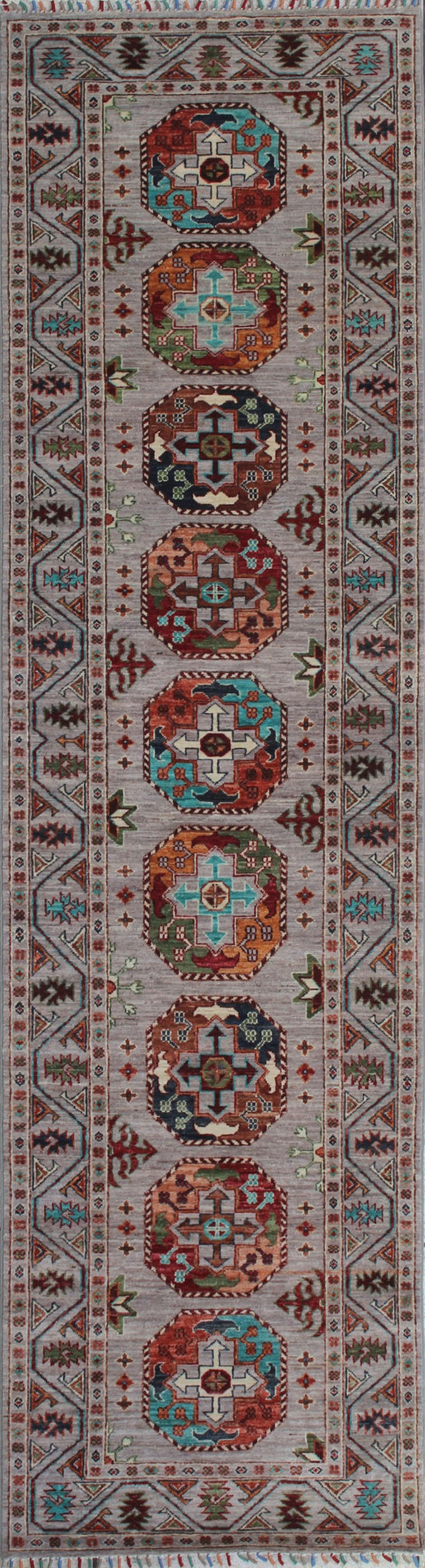 Geometric 2'8x10'0 Ft Turkmen Runner Rug - Tribal Runner Rug - Hand Knotted Oriental Runner Rug - Hallway Runner Rug - Kitchen Runner Rugs-San Francisco Rugs--San Francisco Rugs