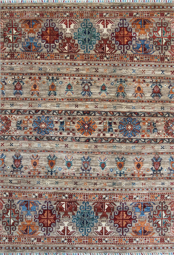 Gray 5x7 Ft Hand Knotted Tribal Rug - Oriental Afghan Rug - Khoy Nomad Rug - Area Rug For Office, Dining Room, Living Room - Home Decor Rugs-San Francisco Rugs--San Francisco Rugs