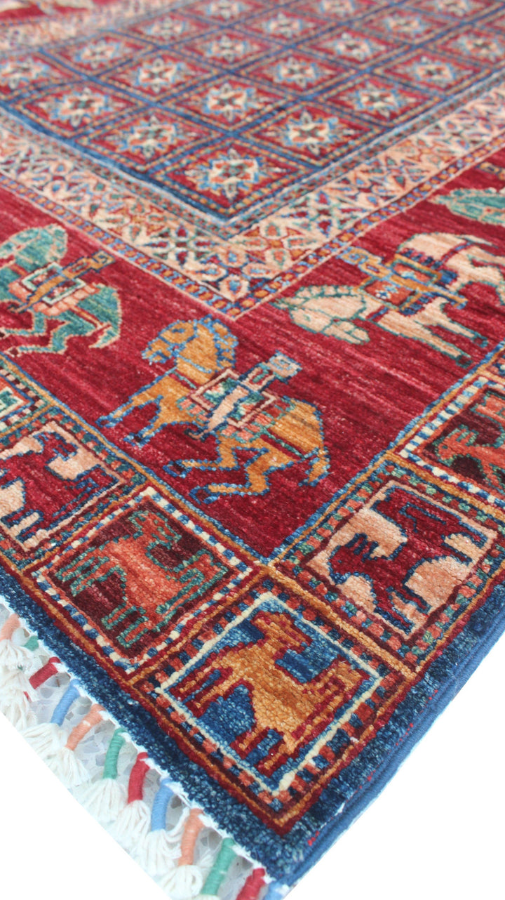 Tribal 4x6 Ft Hand Knotted Pazyryk Rug - Afghan, Wool Rug - Red Blue Color Rug - Exquisite Design Rug - 4x6 Entryway Rug - Small Office Rug-San Francisco Rugs--San Francisco Rugs