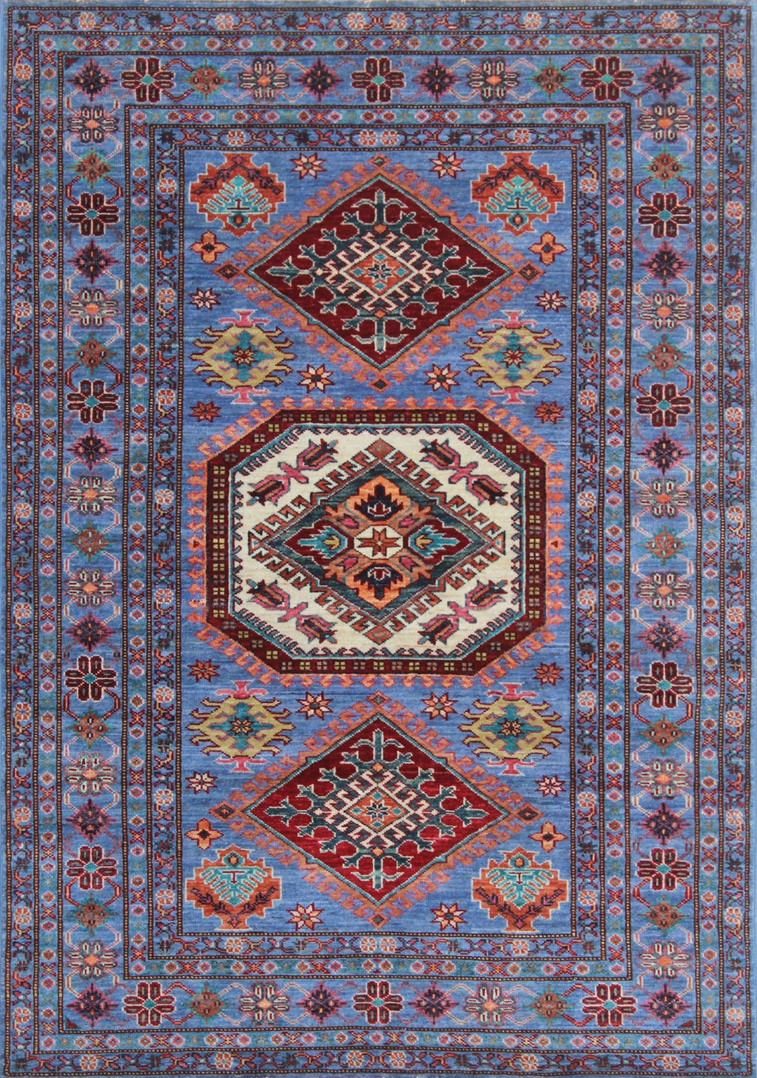 Denim Blue 4x6 ft Hand Knotted Wool Rug - Geometric Design Rug - Tribal Area Rug - Hand Woven Lambswool Rug - 4x6 Entryway Rug - Kitchen Rug-San Francisco Rugs--San Francisco Rugs
