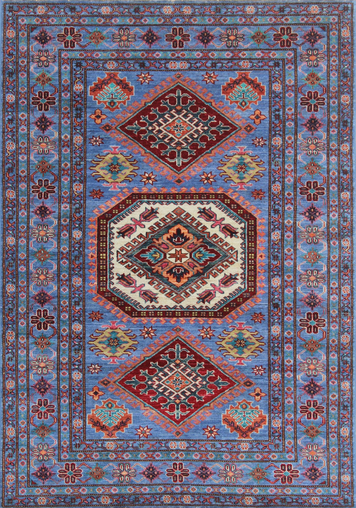 Denim Blue 4x6 ft Hand Knotted Wool Rug - Geometric Design Rug - Tribal Area Rug - Hand Woven Lambswool Rug - 4x6 Entryway Rug - Kitchen Rug-San Francisco Rugs--San Francisco Rugs