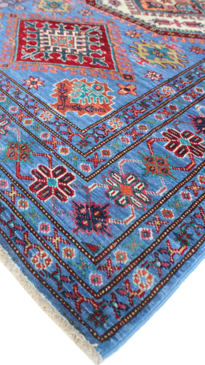 Denim Blue 4x6 ft Hand Knotted Wool Rug - Geometric Design Rug - Tribal Area Rug - Hand Woven Lambswool Rug - 4x6 Entryway Rug - Kitchen Rug-San Francisco Rugs--San Francisco Rugs