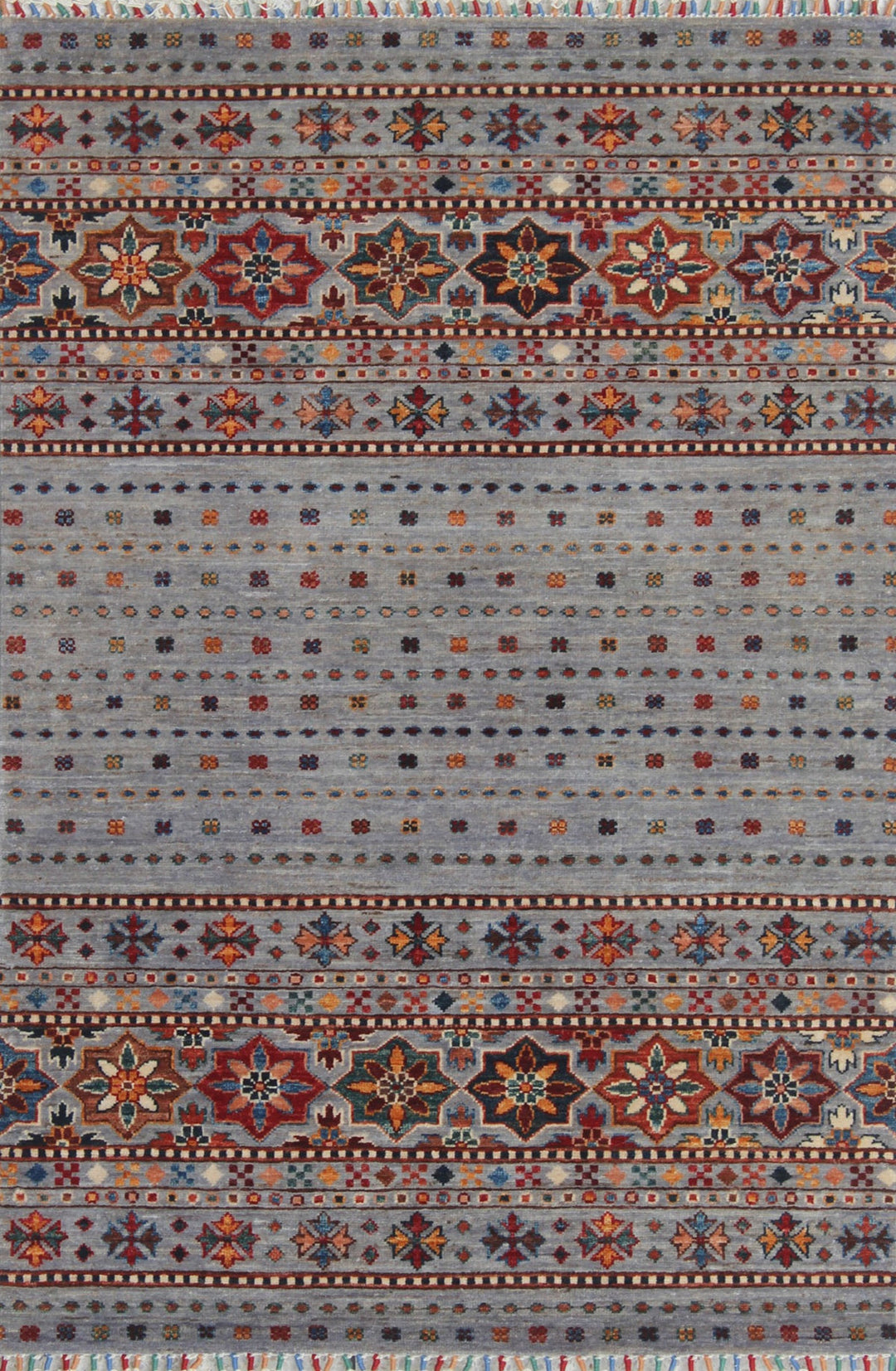 Gray 3'7x4'11 Ft Khoy Nomad Rug - Hand Knotted Striped Design Rug - Afghan, Wool Rugs - 3x5 Entryway Rug - Kitchen Rug - Small Area Rugs-San Francisco Rugs--San Francisco Rugs