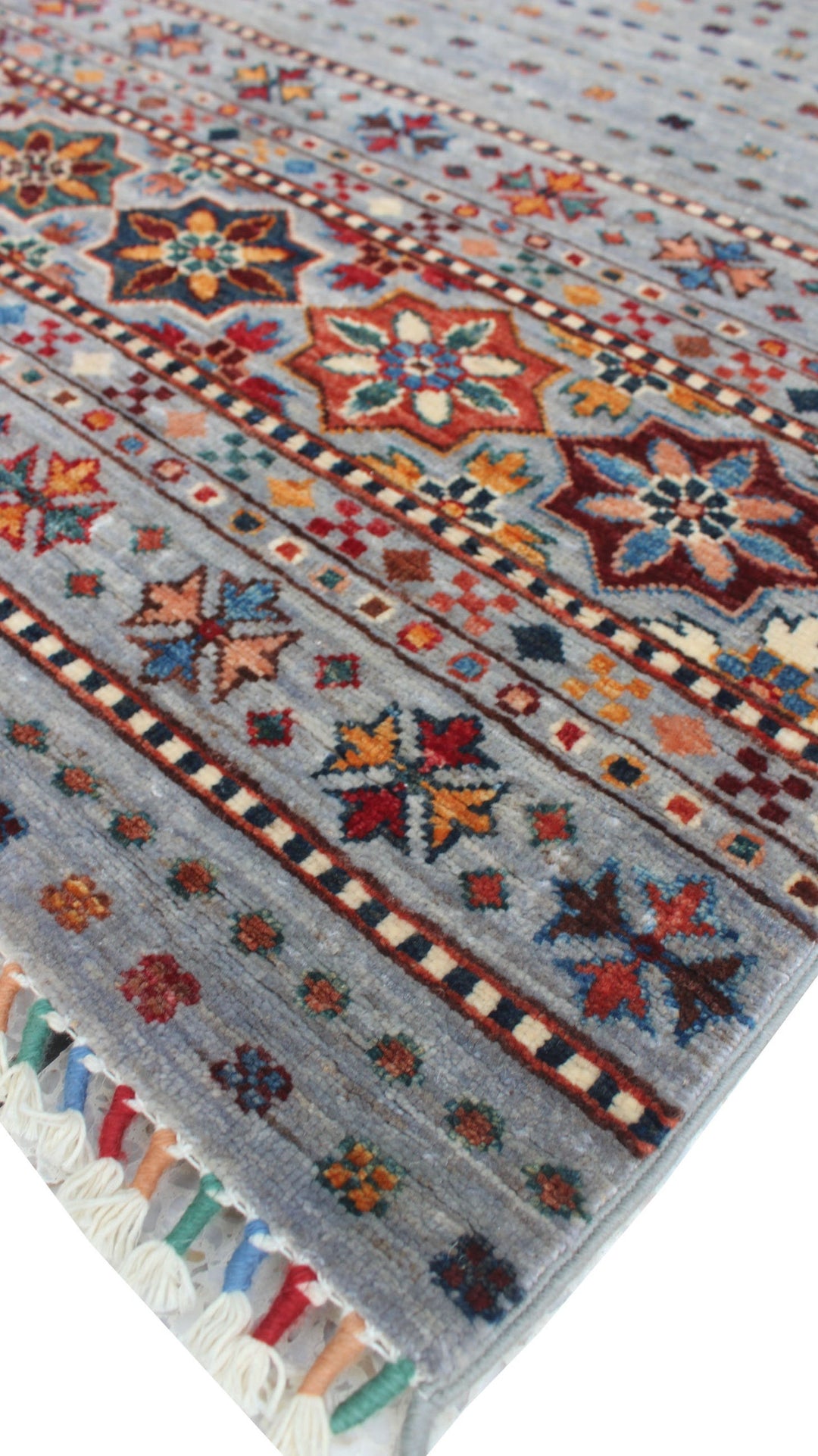 Gray 3'7x4'11 Ft Khoy Nomad Rug - Hand Knotted Striped Design Rug - Afghan, Wool Rugs - 3x5 Entryway Rug - Kitchen Rug - Small Area Rugs-San Francisco Rugs--San Francisco Rugs