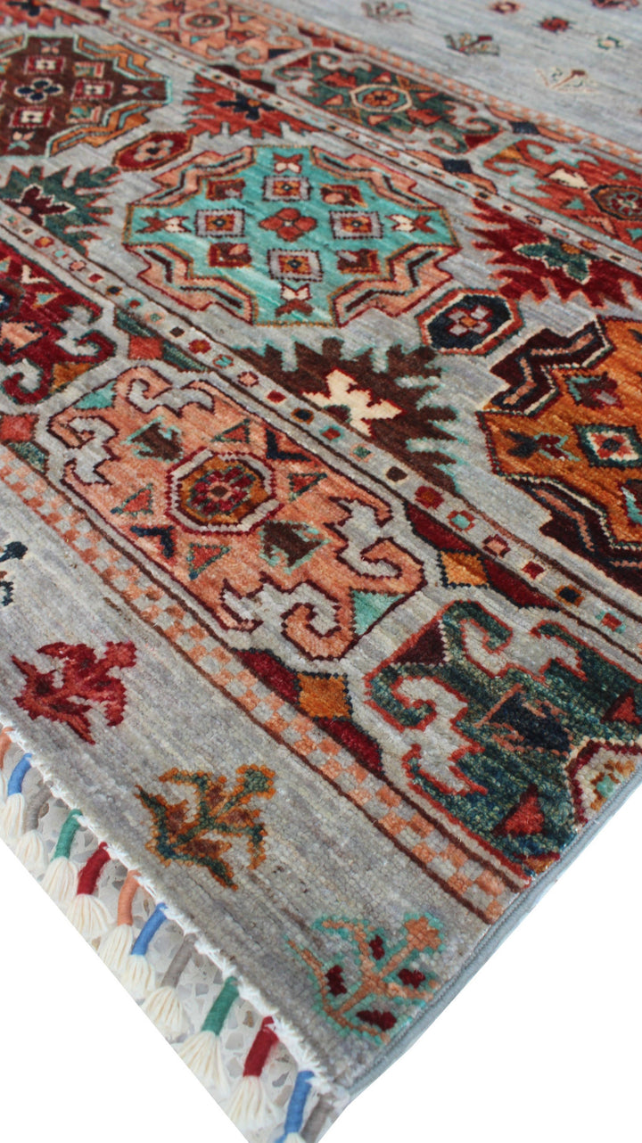 Gray 5x7 Ft Hand Knotted Wool Rug - Turkish Motif Rug - Tribal Area Rug - Striped Design Rug - Small Bedroom rug - Living Room Rug-San Francisco Rugs--San Francisco Rugs