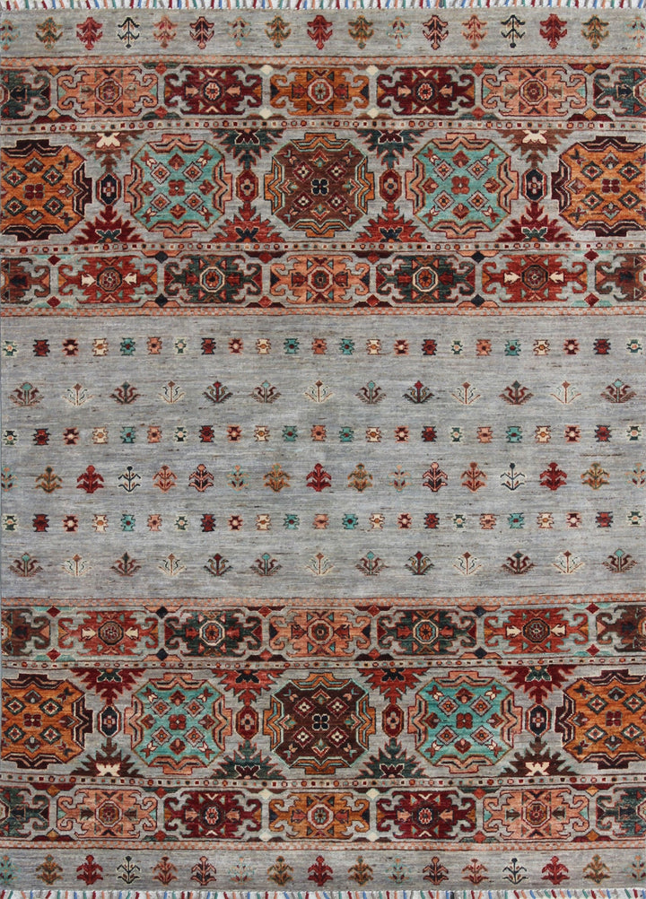 Gray 5x7 Ft Hand Knotted Wool Rug - Turkish Motif Rug - Tribal Area Rug - Striped Design Rug - Small Bedroom rug - Living Room Rug-San Francisco Rugs--San Francisco Rugs