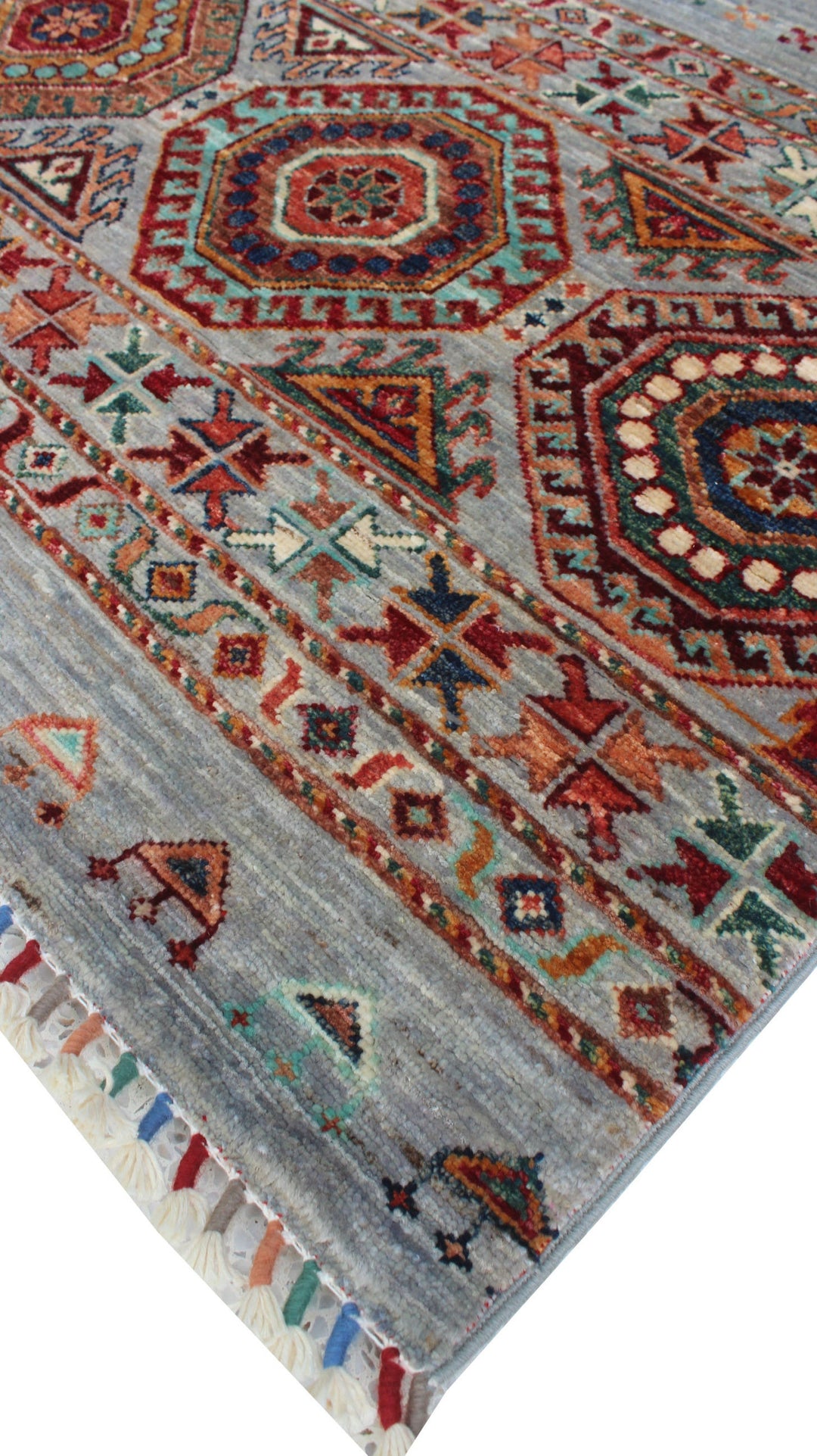 Gray 5x7 Ft Hand Knotted Wool Rug - Khoy Nomad Tribal Rug - Striped Design Rug - Area Rug For Dining Room, Office - Home Decor Rugs-San Francisco Rugs--San Francisco Rugs