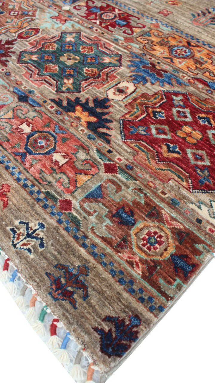 Tribal 5'6x7'8 Ft Plush Wool Rug - Tribal Afghan Rug - Hand Knot Turkish Motif Rug - Khoy Nomad Rug - 6x8 Dining Room Rug - Living Room Rug-San Francisco Rugs--San Francisco Rugs
