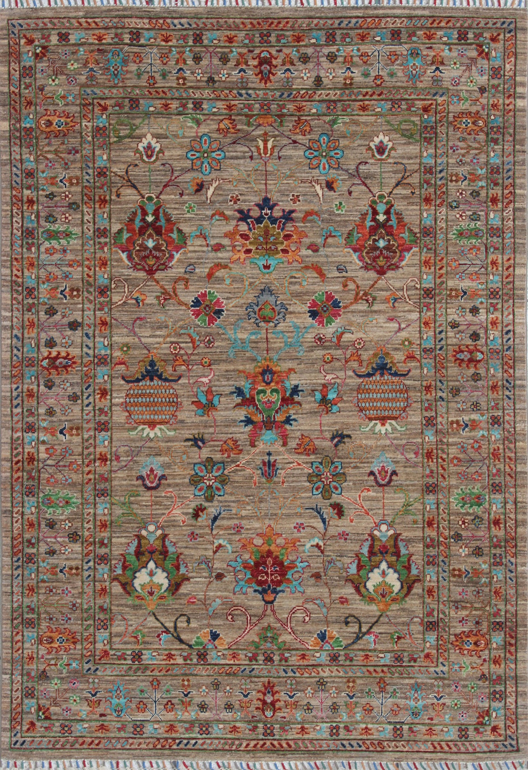 Gray 4'9X6'8 Ft Sultani Rug - Floral Design Rug - Hand Knot Wool Rug - Oriental Afghan Rug - 5x7 Office Rug - Living Room Rug - Home Decors-San Francisco Rugs--San Francisco Rugs