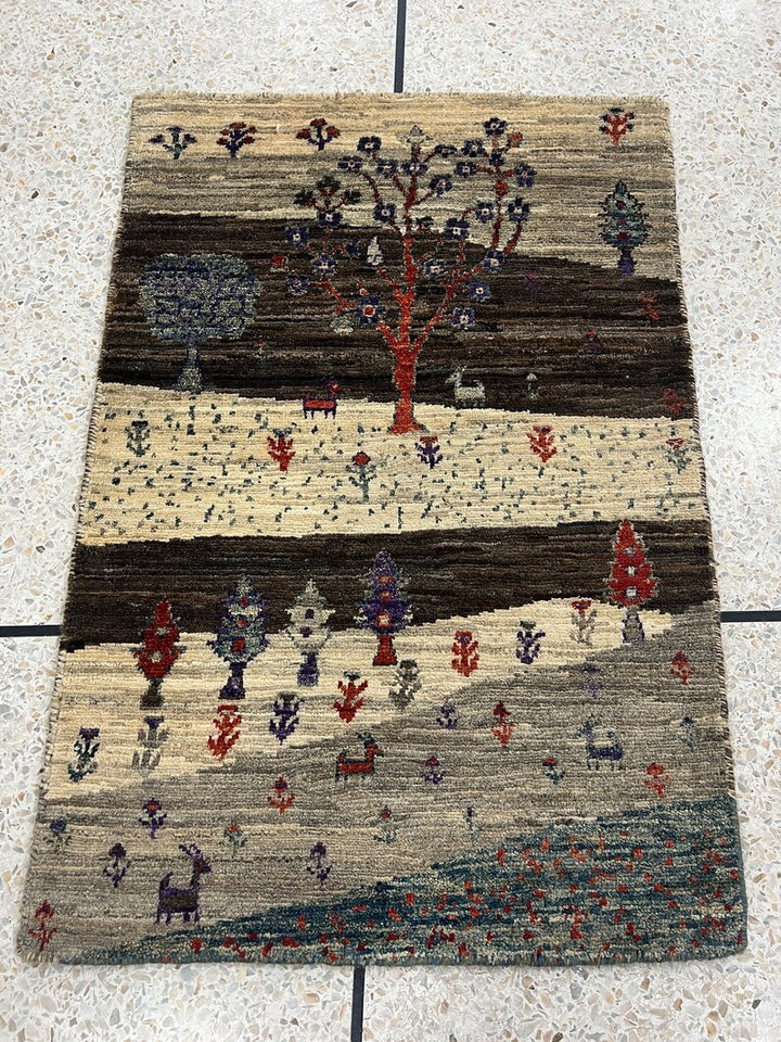 Brown 2x3 Ft Hand Knotted Gabbeh Rug - Afghan Landscape Rug - Tree Design Rug - Entryway Rug - Door Mat Rug - Kitchen Rug - Decorative Rugs-San Francisco Rugs--San Francisco Rugs