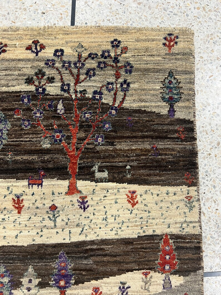 Brown 2x3 Ft Hand Knotted Gabbeh Rug - Afghan Landscape Rug - Tree Design Rug - Entryway Rug - Door Mat Rug - Kitchen Rug - Decorative Rugs-San Francisco Rugs--San Francisco Rugs
