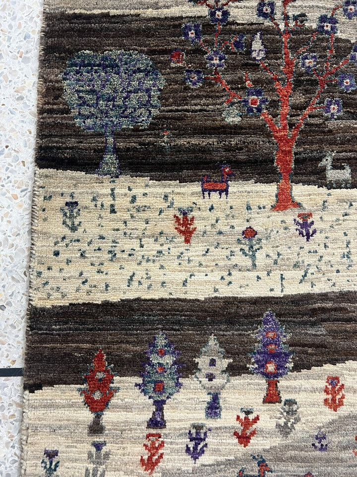 Brown 2x3 Ft Hand Knotted Gabbeh Rug - Afghan Landscape Rug - Tree Design Rug - Entryway Rug - Door Mat Rug - Kitchen Rug - Decorative Rugs-San Francisco Rugs--San Francisco Rugs