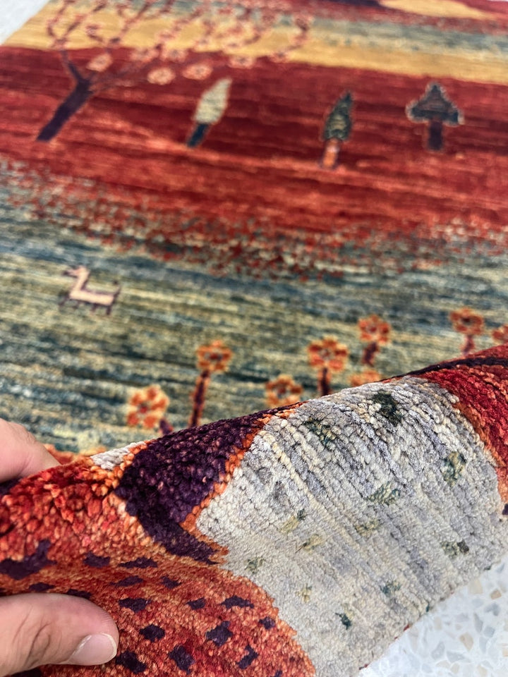 Red 2x3 Ft Hand Knotted Rug - Afghan Luri Gabbeh Rug - Landscape Design Rug - Tree Rug - Small Entryway Rug - Bathroom Rug - Kitchen Rugs-San Francisco Rugs--San Francisco Rugs
