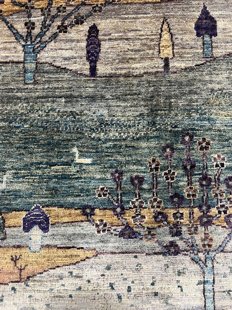 Green 2x3 Ft Hand Knotted Gabbeh Rug - Afghan Luri Gabbeh Rug - Landscape Design Rug - Small Entryway Rug - Door Mat Rug - Small office Rug-San Francisco Rugs--San Francisco Rugs