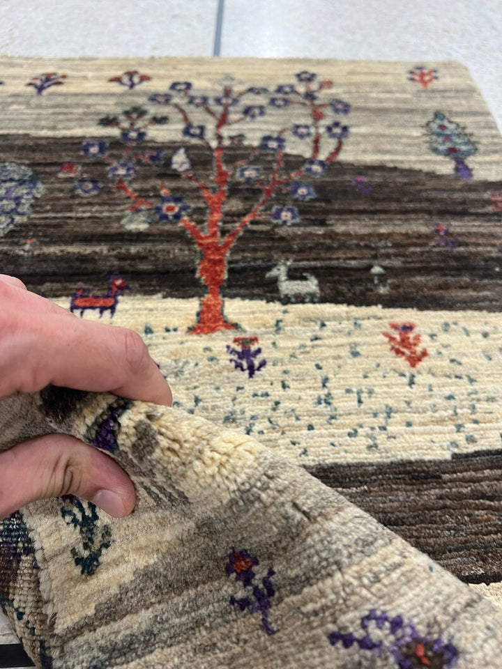 Brown 2x3 Ft Hand Knotted Gabbeh Rug - Afghan Landscape Rug - Tree Design Rug - Entryway Rug - Door Mat Rug - Kitchen Rug - Decorative Rugs-San Francisco Rugs--San Francisco Rugs