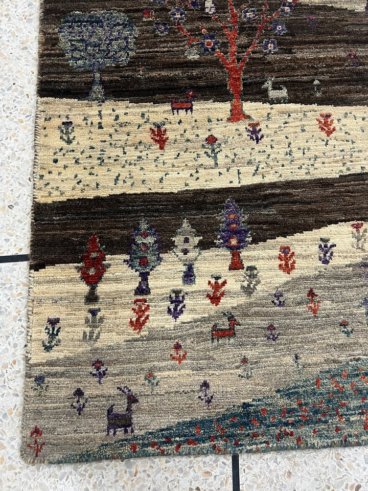 Brown 2x3 Ft Hand Knotted Gabbeh Rug - Afghan Landscape Rug - Tree Design Rug - Entryway Rug - Door Mat Rug - Kitchen Rug - Decorative Rugs-San Francisco Rugs--San Francisco Rugs