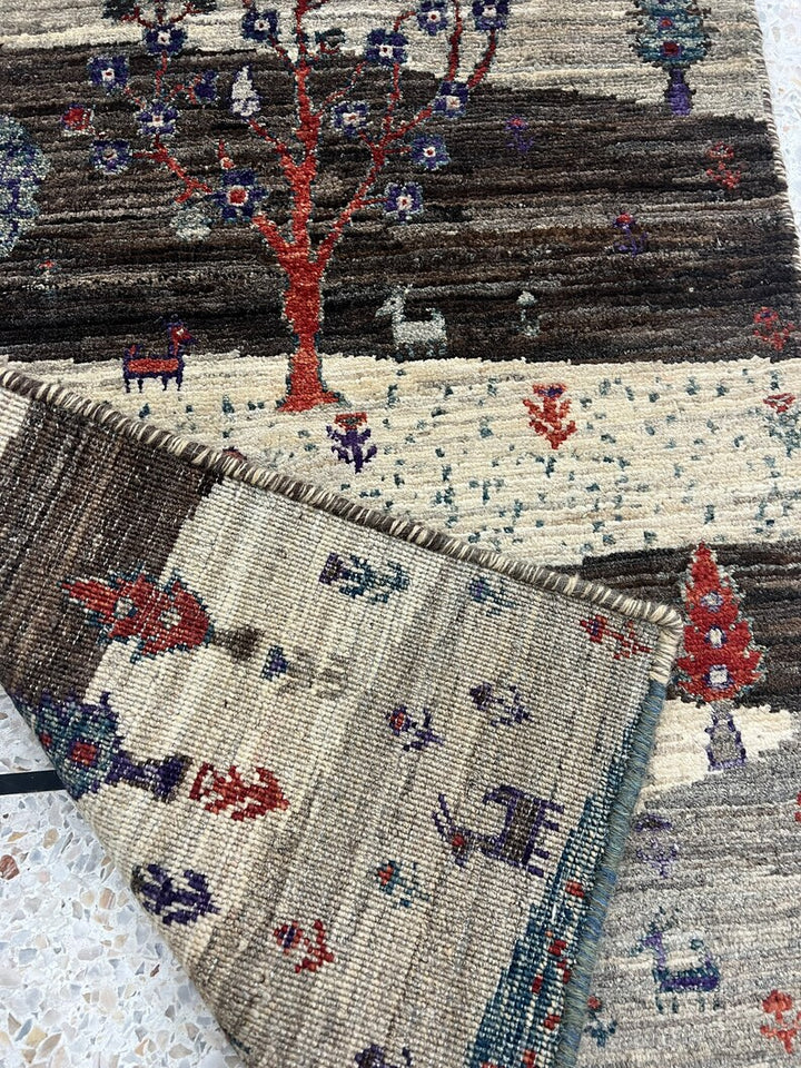 Brown 2x3 Ft Hand Knotted Gabbeh Rug - Afghan Landscape Rug - Tree Design Rug - Entryway Rug - Door Mat Rug - Kitchen Rug - Decorative Rugs-San Francisco Rugs--San Francisco Rugs