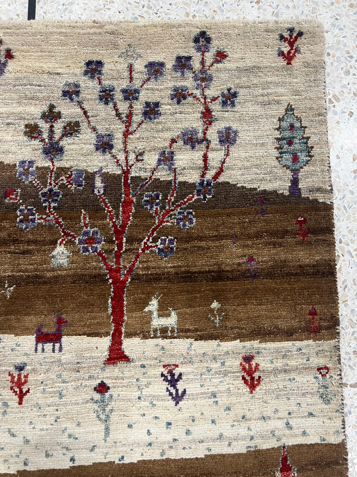 Brown 2x3 Ft Hand Knotted Rug - Afghan Gabbeh Rug - Landscape Tree Rug - Small Kitchen Rug - Entryway Rug - Bathroom Rug - Decorative Rugs-San Francisco Rugs--San Francisco Rugs