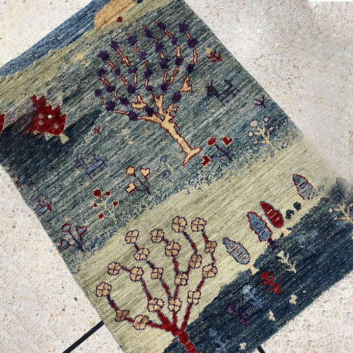 Hand Knotted 2x3 Ft Green Landscape Rug - Afghan Gabbeh Rug - Small Kitchen, Office Rug - Entryway Rug - 2x3 Decorative Rugs - Home Decors-San Francisco Rugs--San Francisco Rugs
