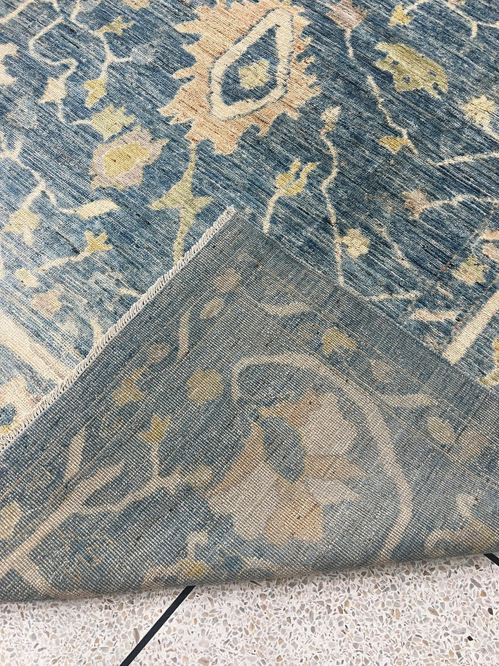 10X14 BLUE HAND KNOTTED FLOWER DESIGN TURKISH OUSHAK RUG-San Francisco Rugs--San Francisco Rugs