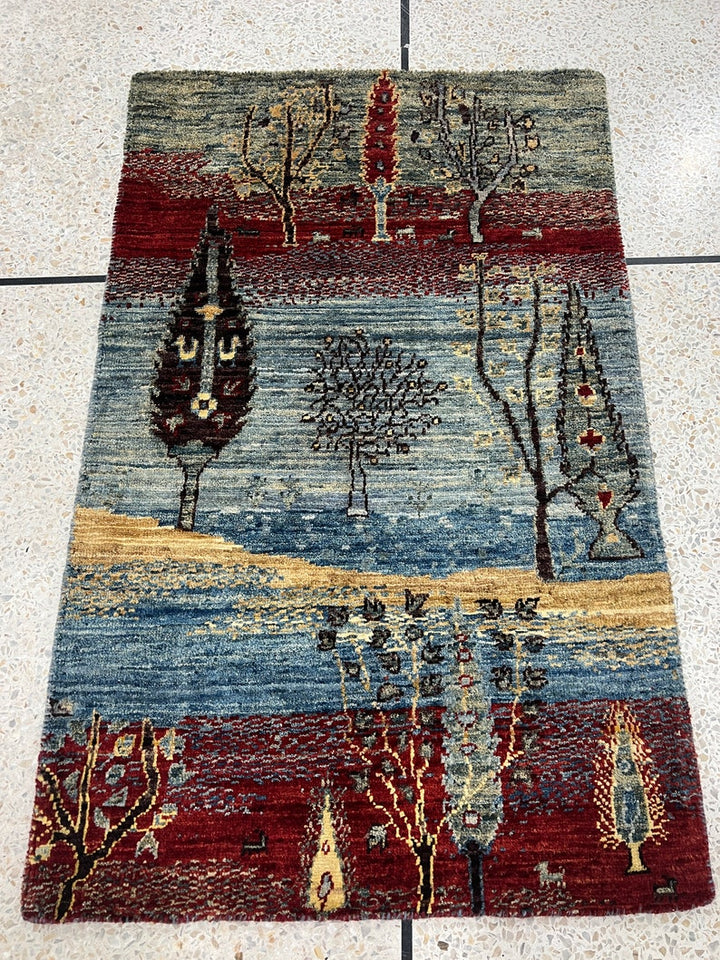 Exquisite 2x3 Ft Hand Knotted Wool Rug - Afghan Luri Gabbeh Rug - Red, Landscape Doormat Rug - Entryway Rug - Kitchen Rug - Small office Rug-San Francisco Rugs--San Francisco Rugs